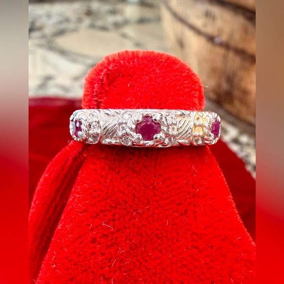 Judith Ripka Sterling Silver Ruby Stackable Band Ring with CZ Accents - Size 7 - Picture 2 of 12